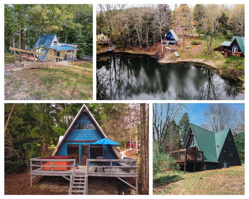 Three A-frame Cabins, a private Pond, row boats!
