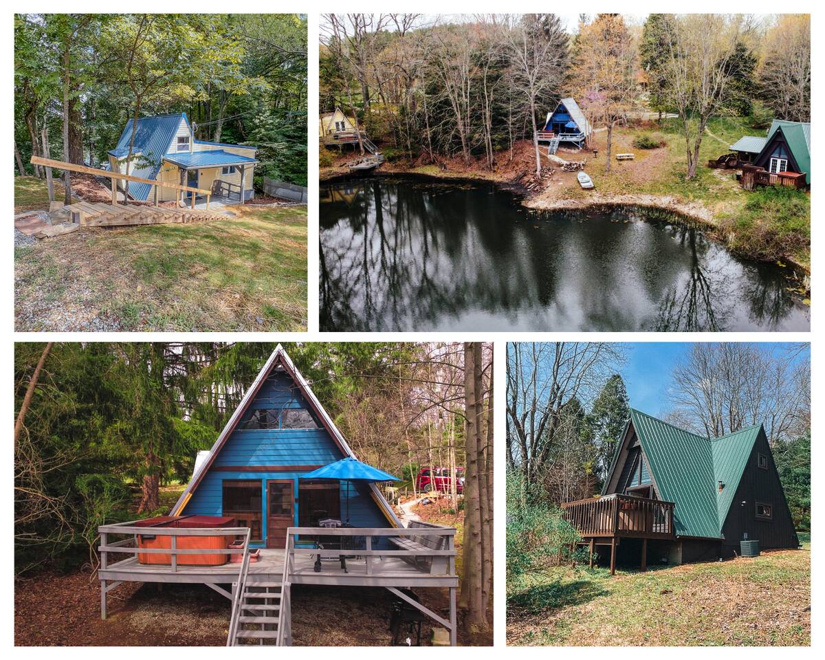 Three A-frame Cabins, a private Pond, row boats!