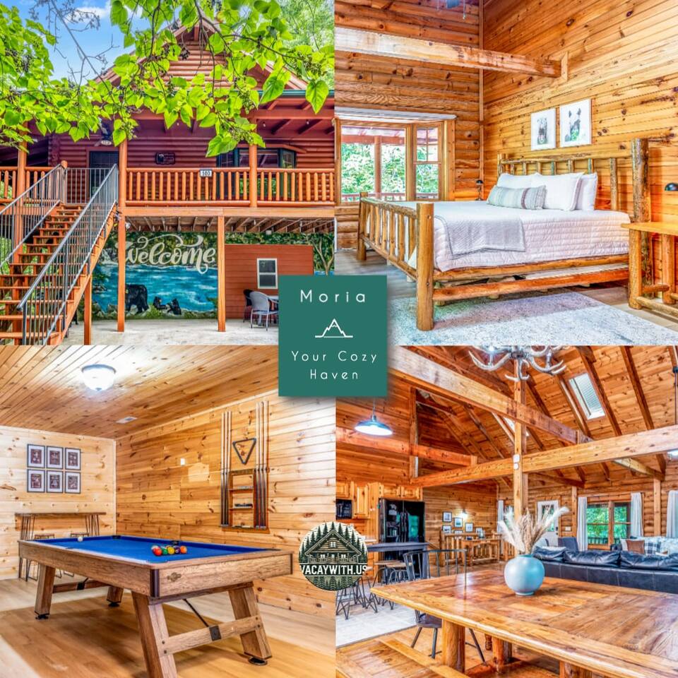 🌟Spacious 7BR Modern Rustic Log Cabin Retreat 🌟 Hot Tub 🛀 Arcade Room 🎮