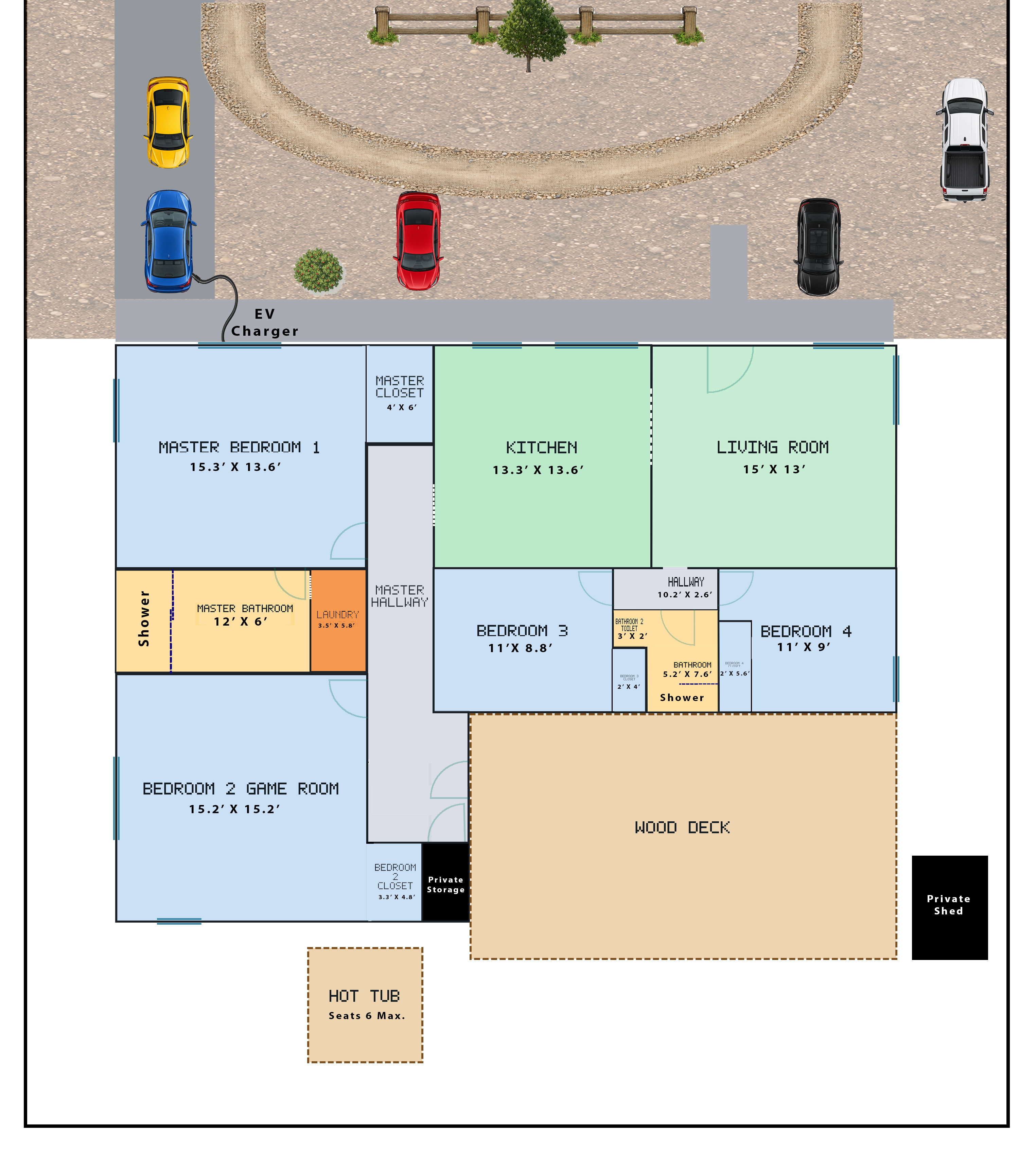 Explore our spacious, single-story Big Bear retreat! Our split floor plan features 4 bedrooms, 2 bathrooms, and inviting spaces to relax, play, and gather. Enjoy the perfect balance of privacy, comfort, and family togetherness!
