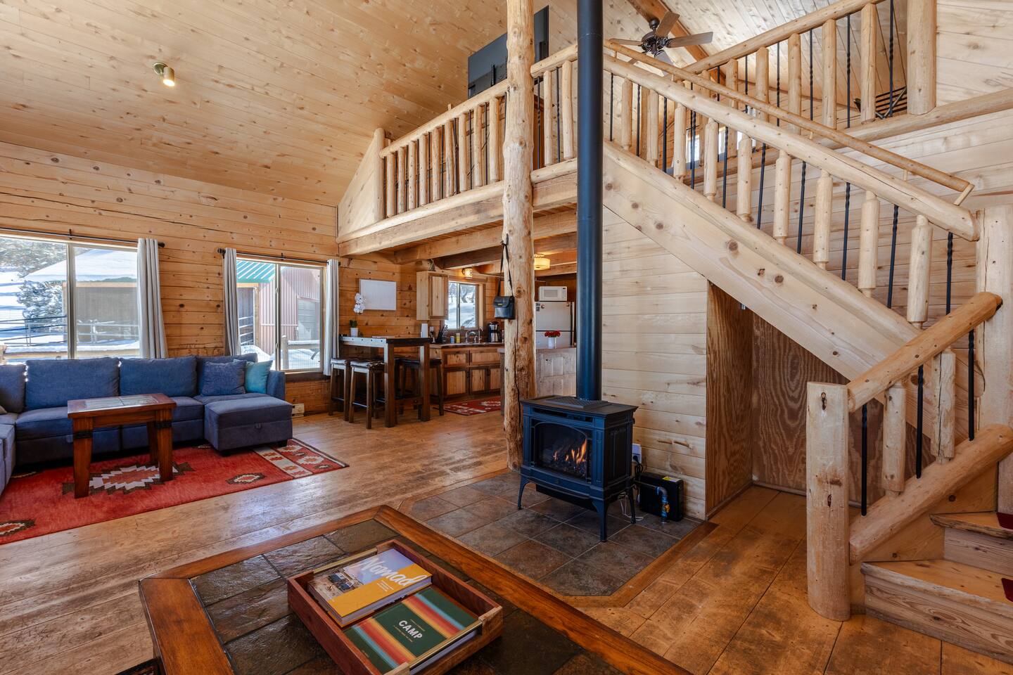 The chalet-vibes are perfect. But don't let the old-school vibes fool you. The propane fireplace is operated by a Nest thermostat and keeps the place super toasty during the winter. The new mini-split AC unit keeps the place cool during Summer!