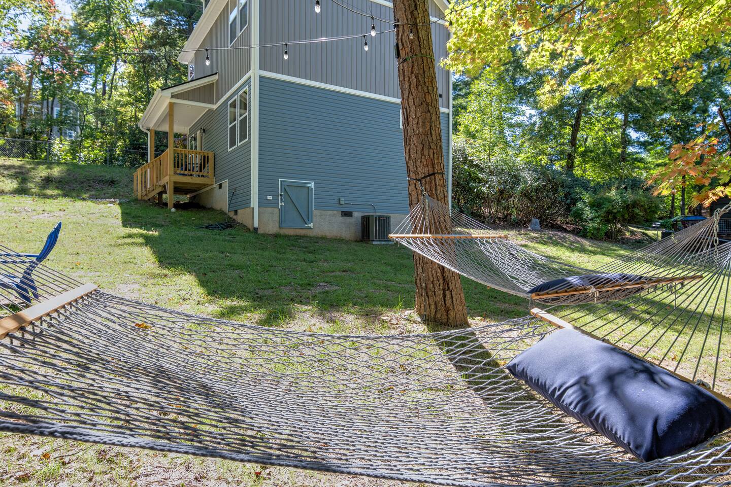Hammocks near the firepit.