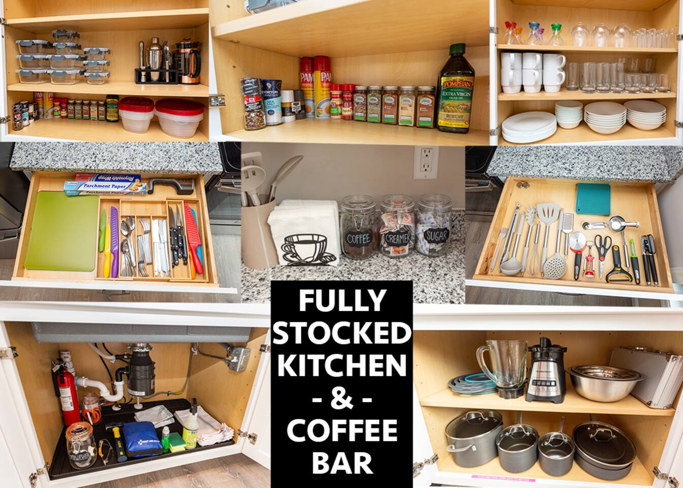 Fully stocked kitchen. Cookware is oven safe to 450 Degrees.