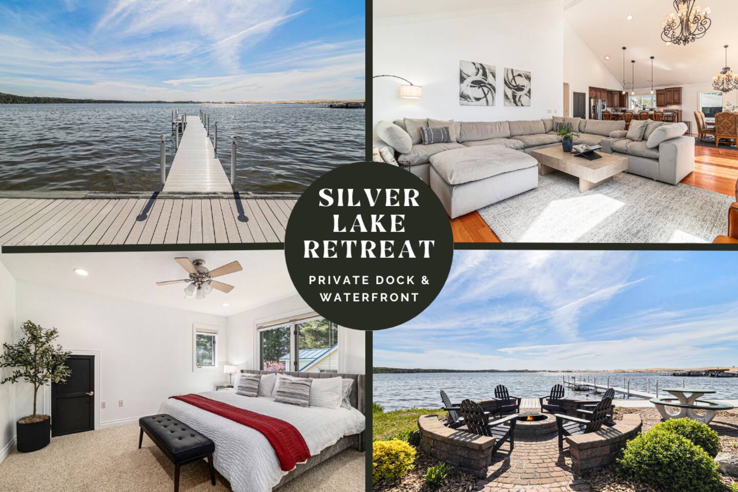 Upscale Lakefront Oasis: Dock, Dune Views, Firepit