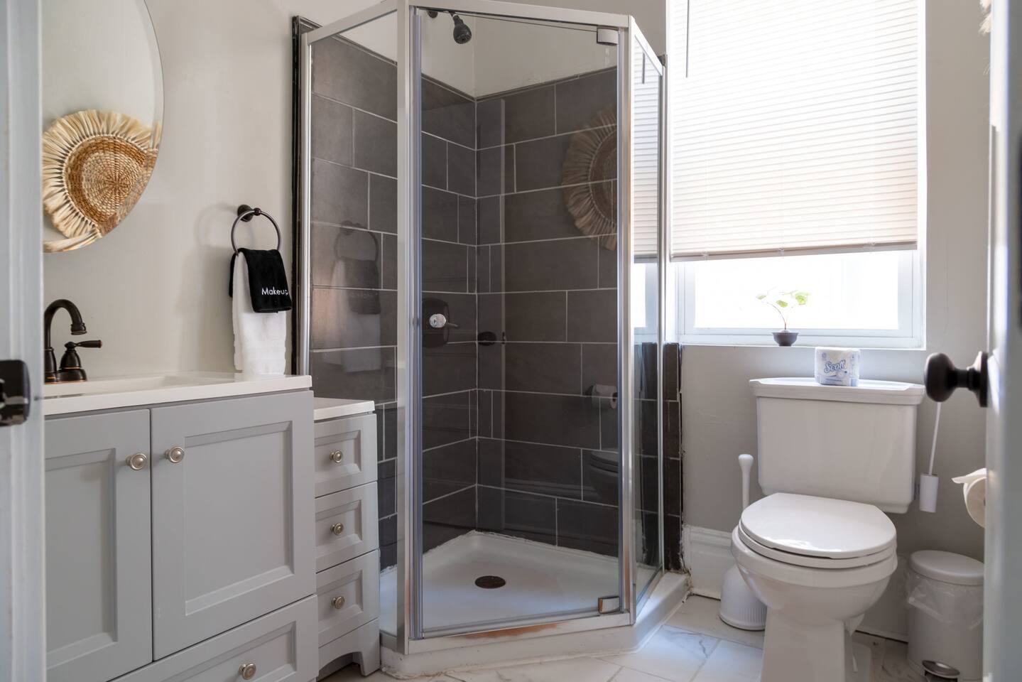 Featuring a walk-in shower