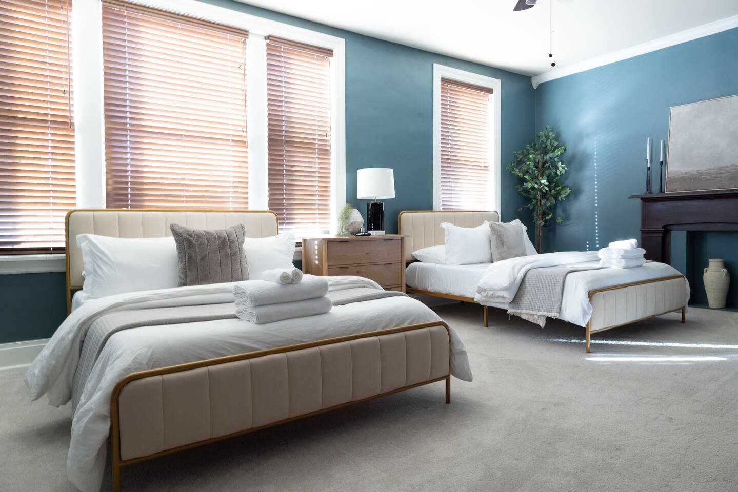 Step into the oversizes master suite with two comfortable queen beds
