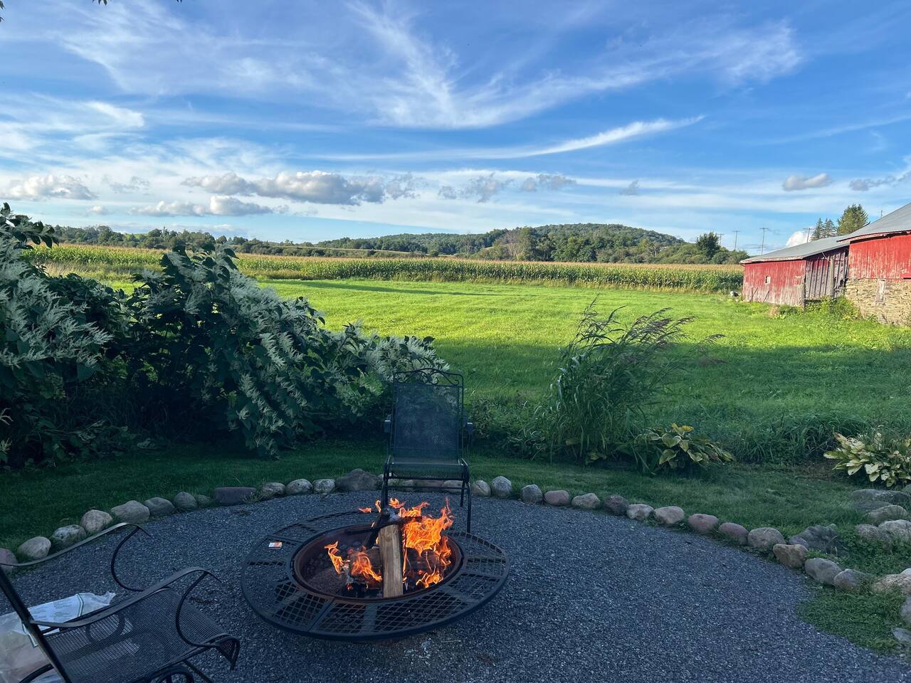 The Barnhouse fire pit overlooks the beautiful, idyllic farm and barn next door