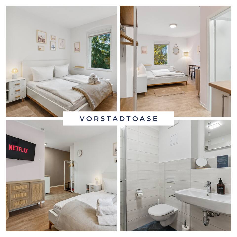 Vorstadtoase für 2 Personen mit Netflix, Parkplatz, Queensize-Bett in der Nähe des BER