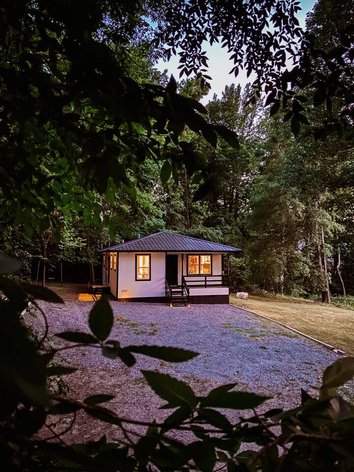 Black and White Cabin on Tranquil Three Acres