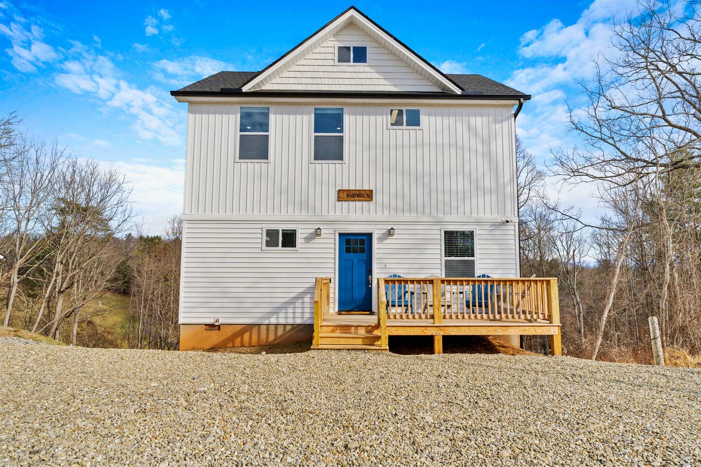 Front porch with seating. Plenty of parking for 4-5 vehicles.