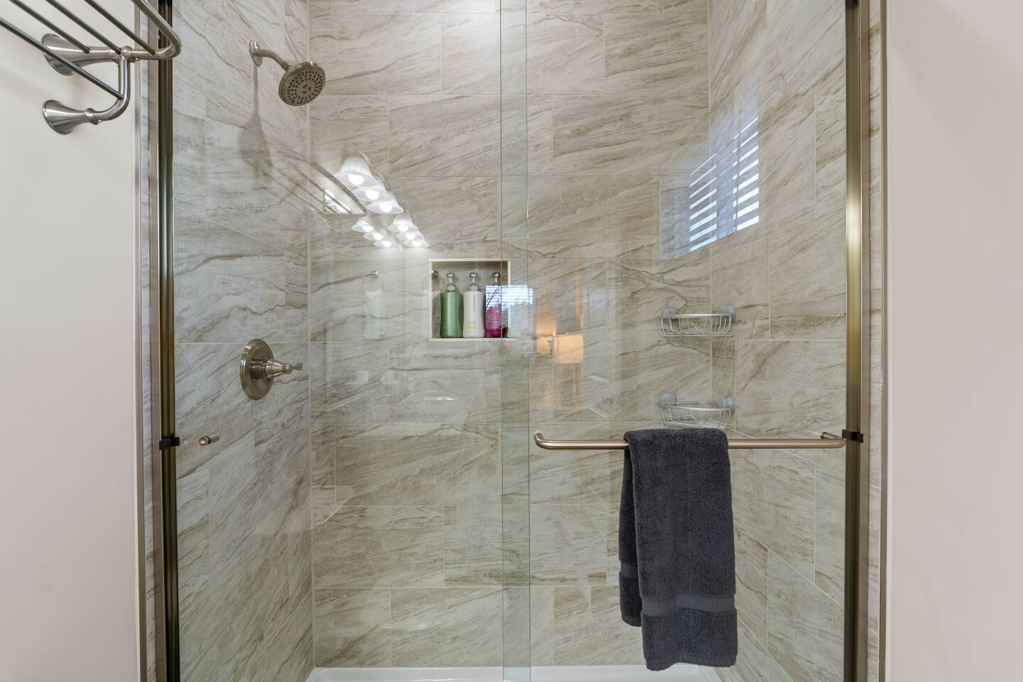 Custom tiled shower.