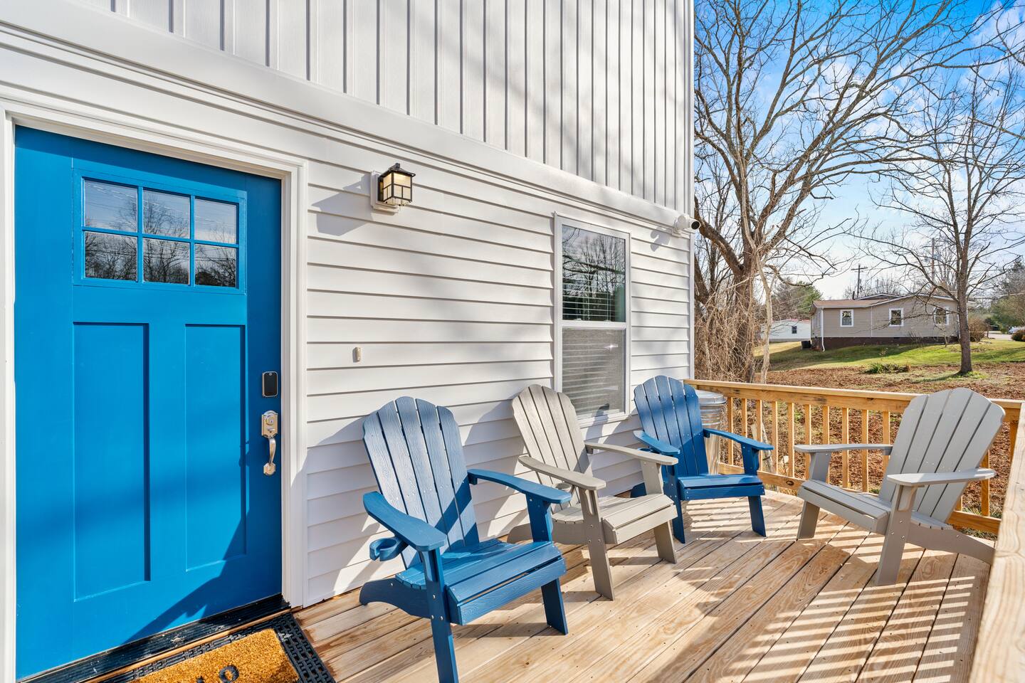 Front porch with seating. Plenty of parking for 4-5 vehicles.