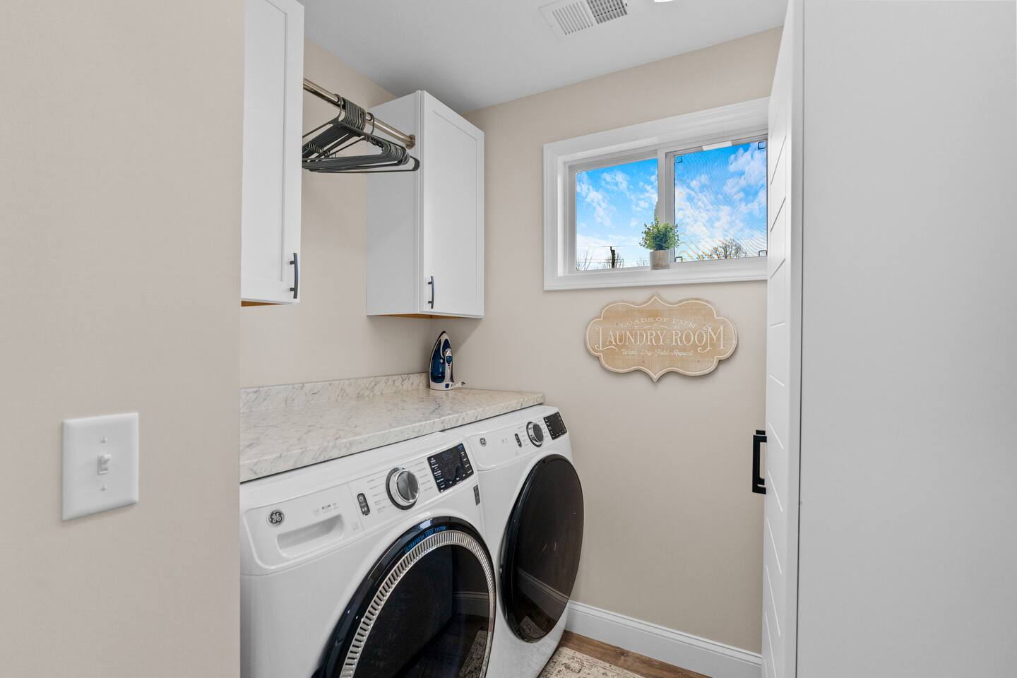 2nd floor laundry room, Iron, laundry pods, dryer sheets provided.