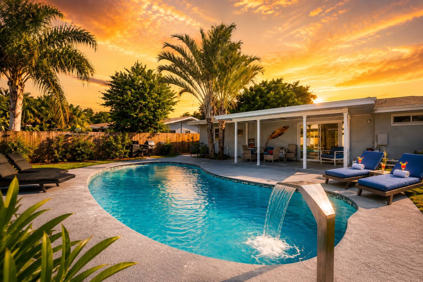 Pool + Waterfall • Firepit• 5 min to IRB• Pets ok