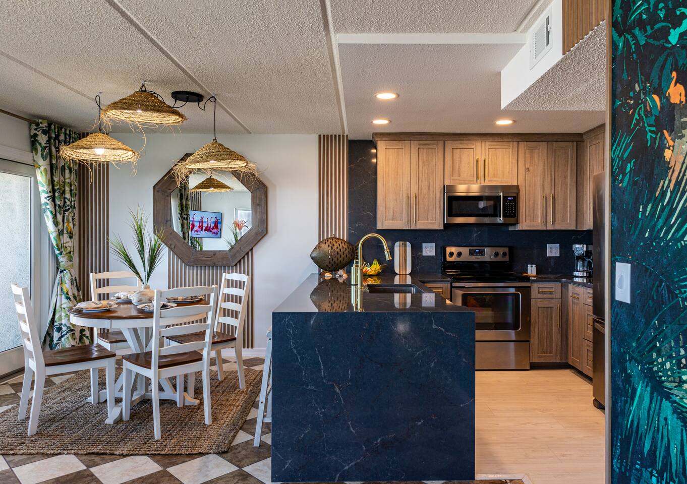 Dining Area: Enjoy meals with style in this sunlit space featuring chic decor and vibrant views!