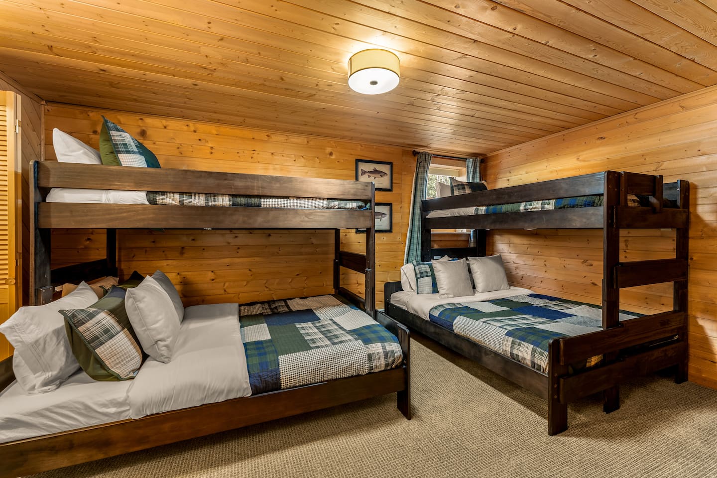 Bunk room with wooden bunk beds