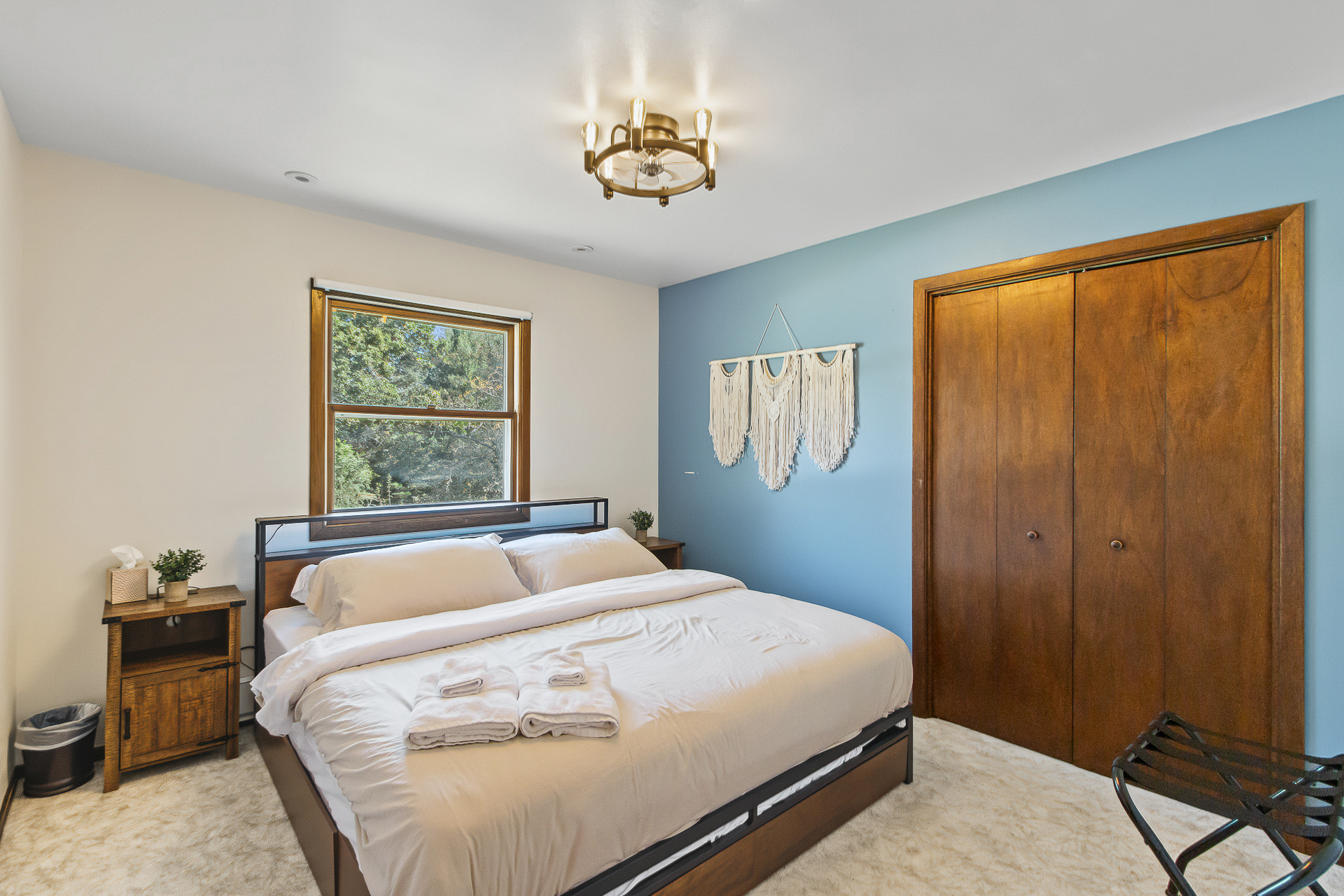 Bright king bedroom with natural light, plush carpet, and spacious closet