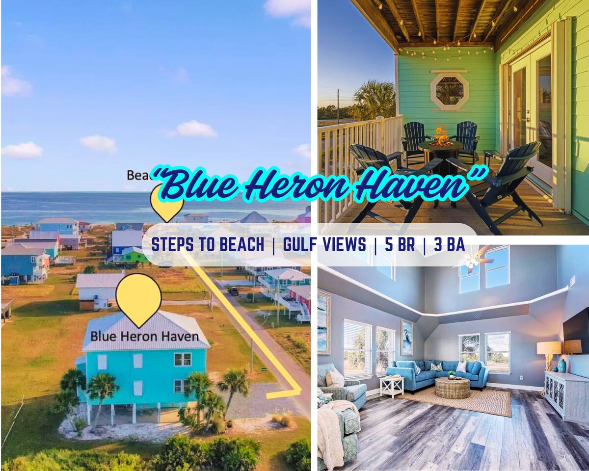 Balcony Gulf Views*Steps To Beach*Firepit*5BR Home