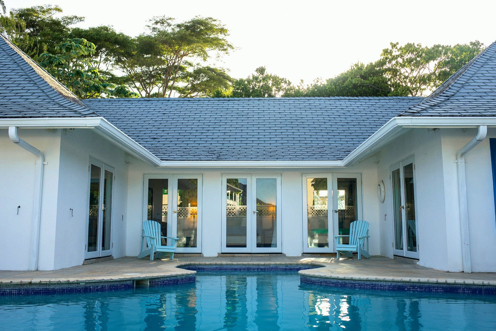 Heart-shaped pool at dusk
