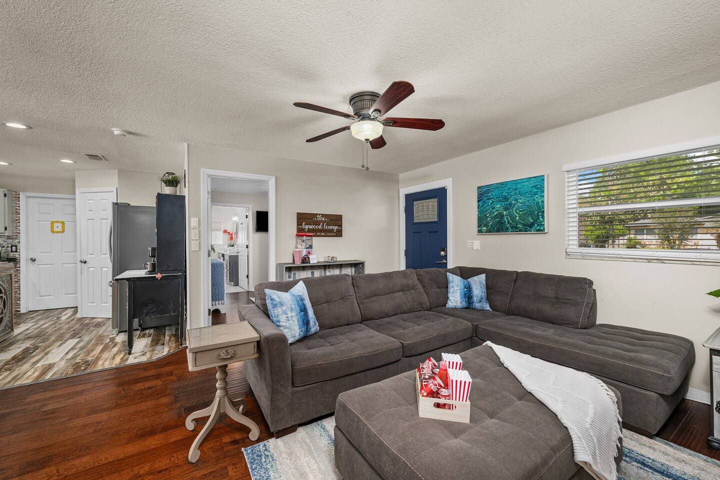 Sectional and 75-inch TV for movie night