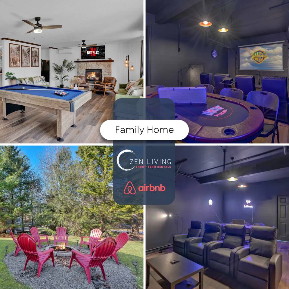 Pool Table - Game Room - Spacious Home in Poconos