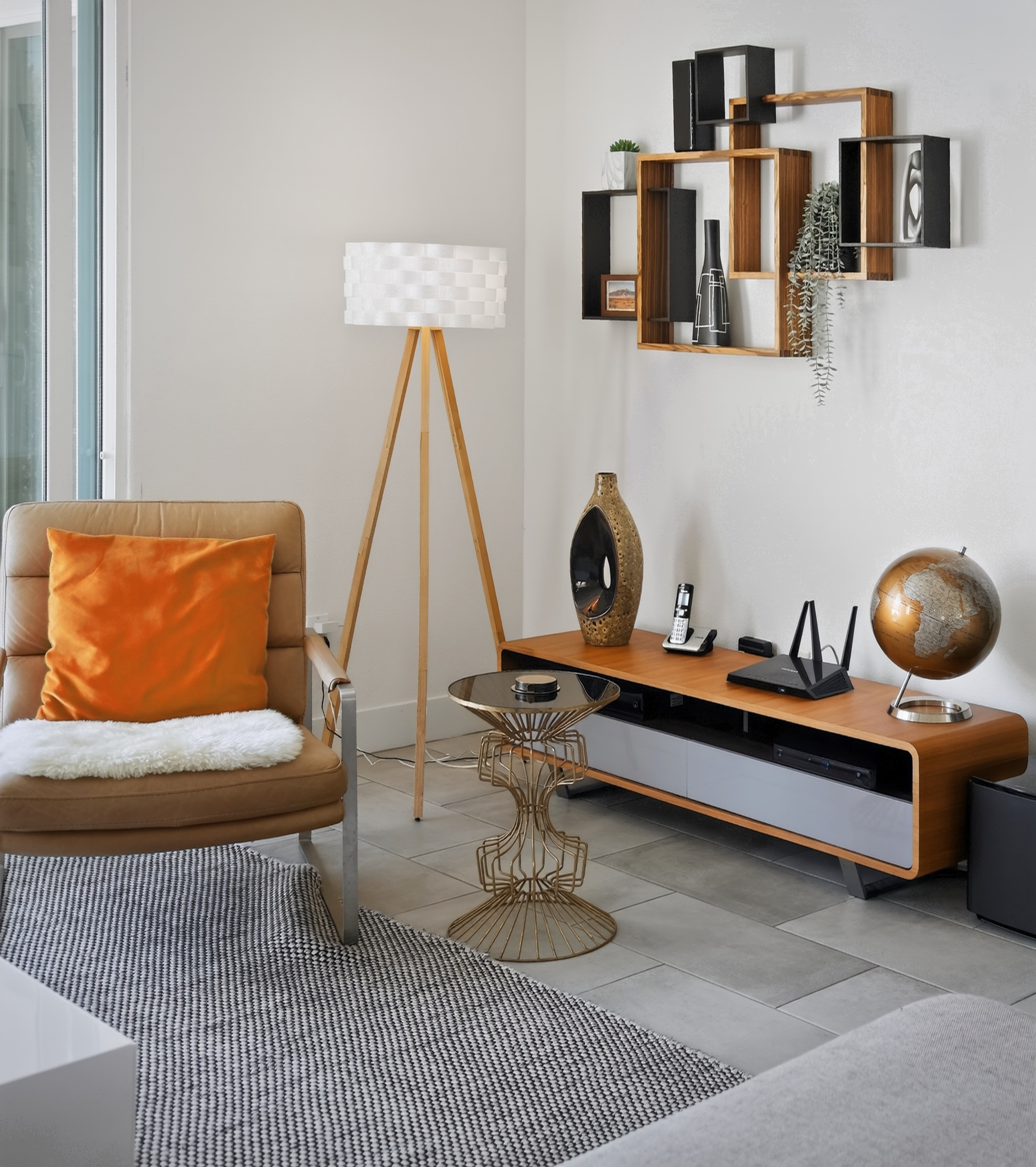 Bright modern lounge with designer decor and cozy seating
