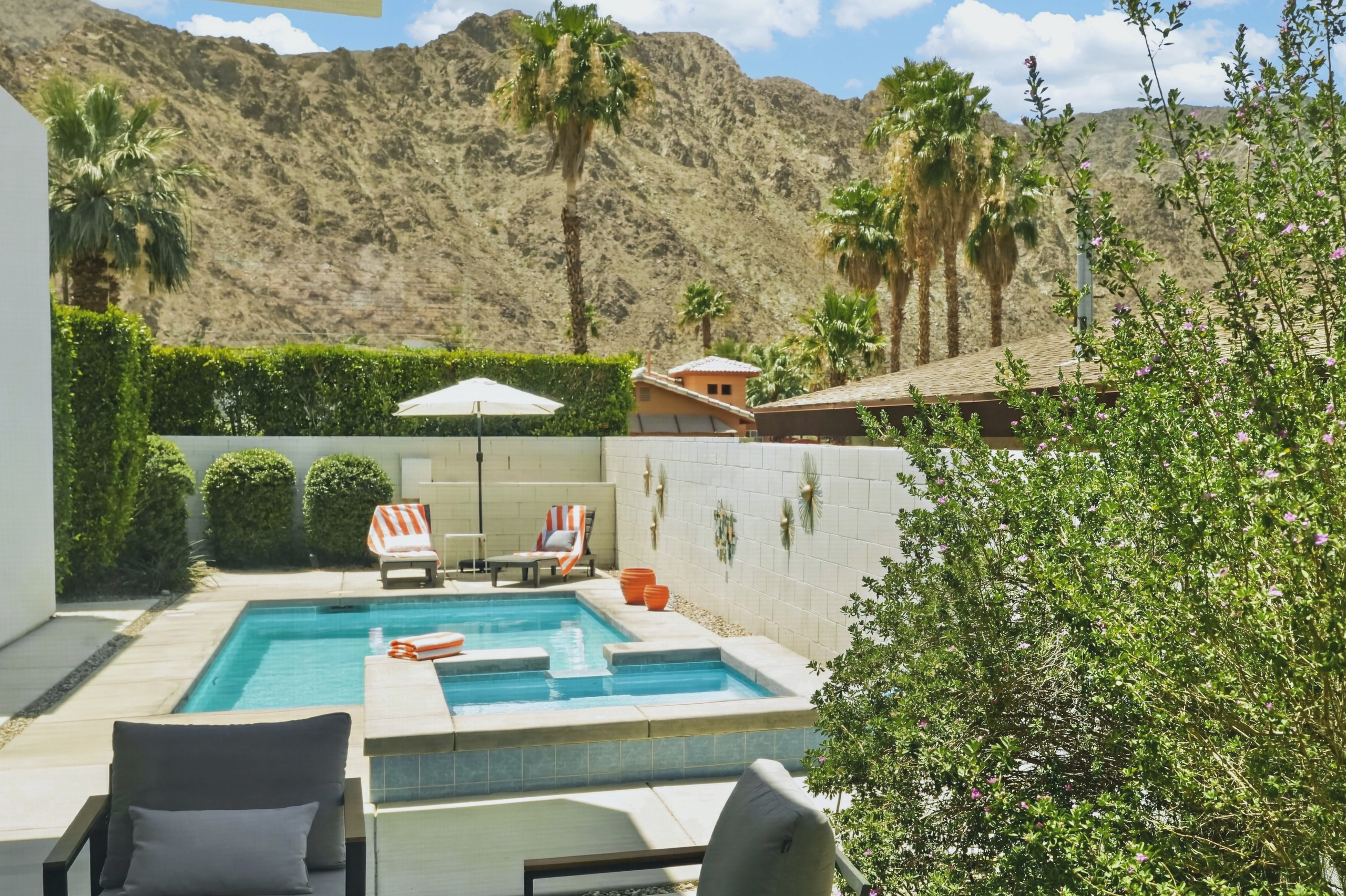 Private pool and spa with stunning mountain views and resort-style desert vibes