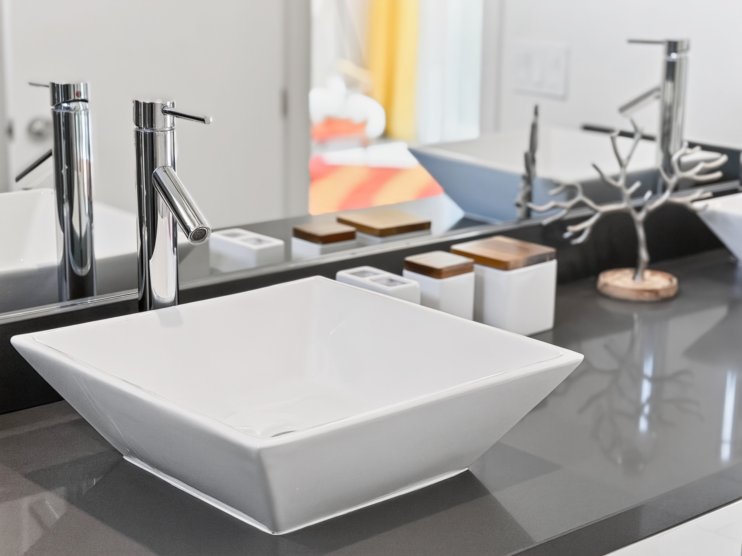 Modern spa-style bathroom vanity with sleek finishes and designer touches