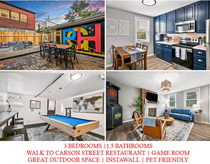 Near Stadiums, mins 2 Bars, BBQ grill + Pool Table