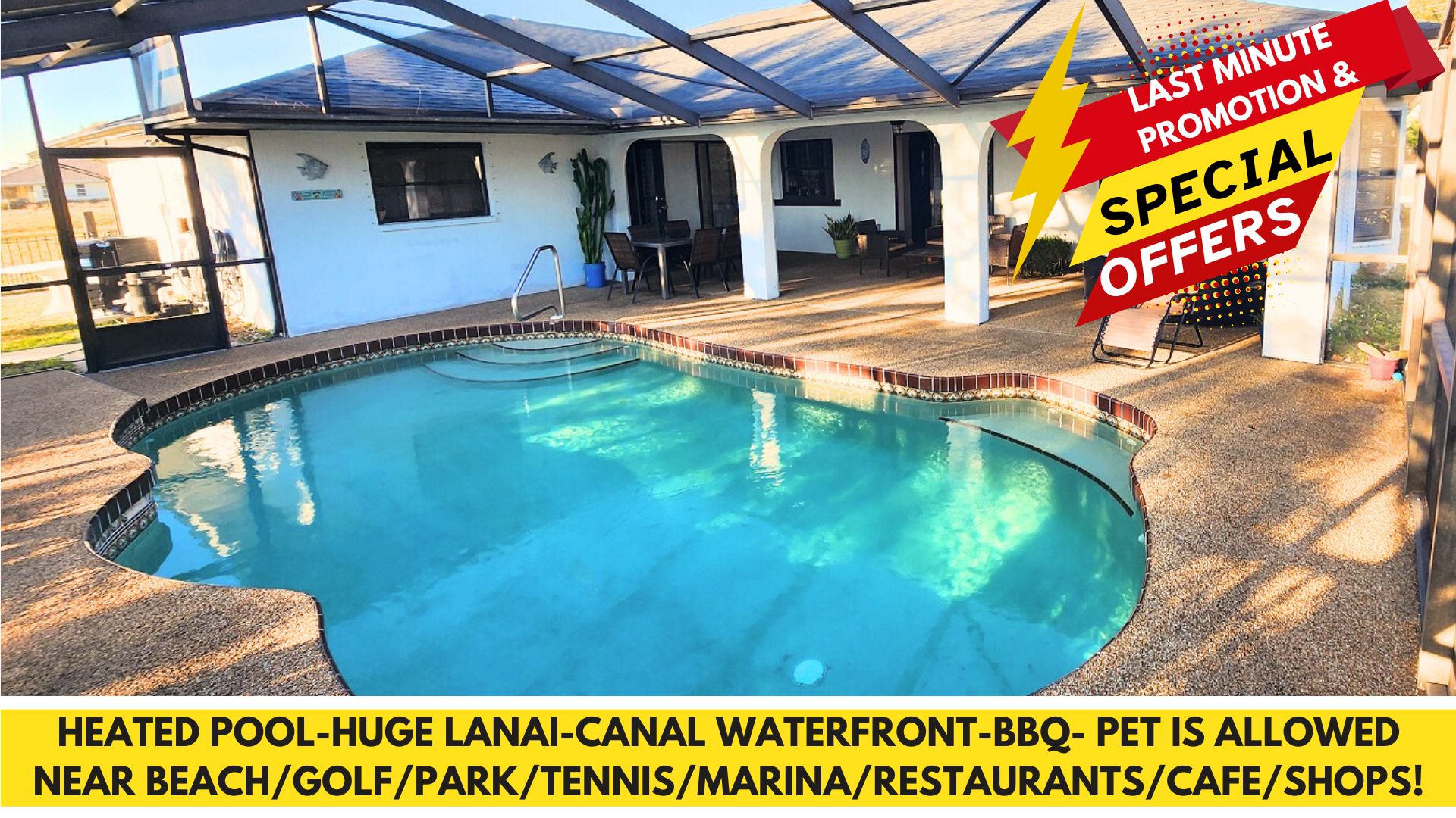 !HEATED POOL/LANAI-BBQ-CANAL WATERFRONT-NEAR BEACH/GOLF/PARK/TENNIS/RESTAURANTS!