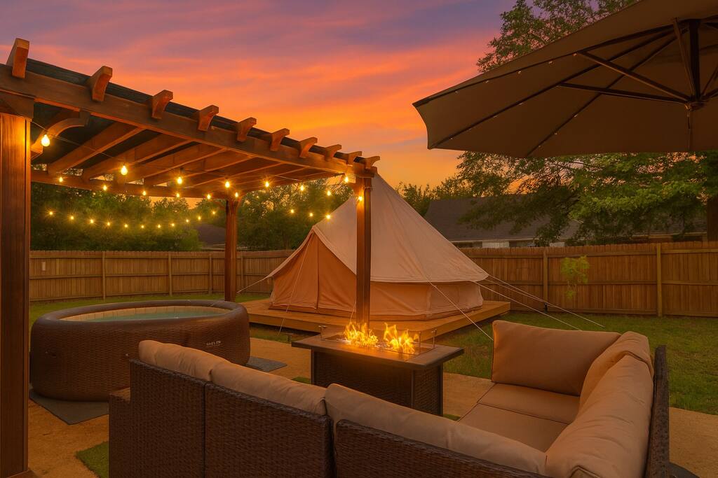 Yurt in Backyard • Hot Tub + Game Room • By AMP