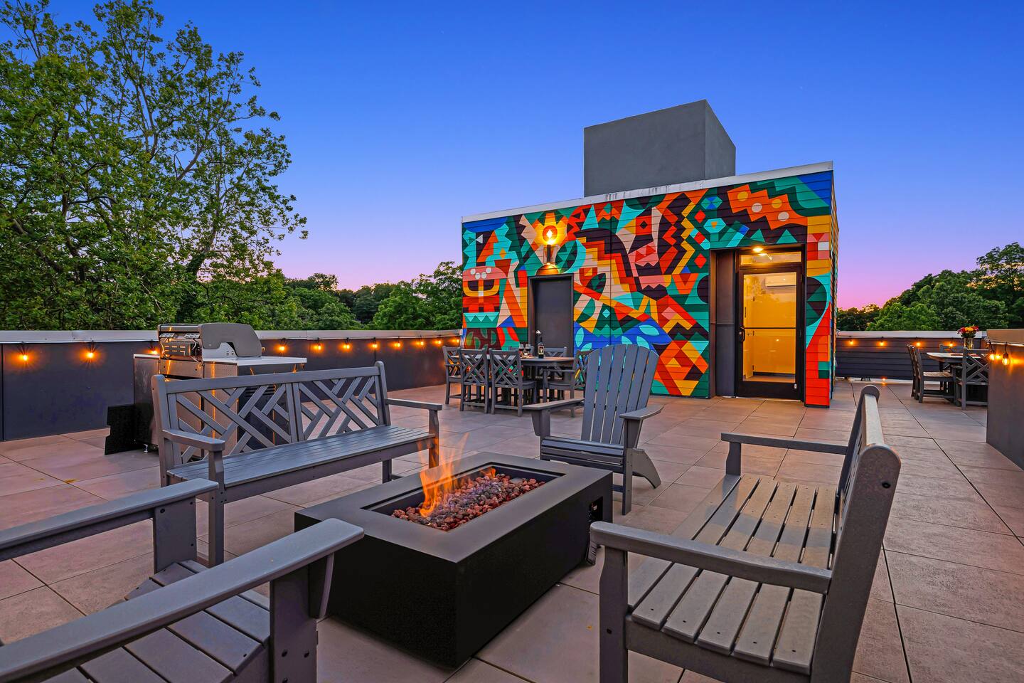 The Finch- Dogs, Mural, Elevator, WFH Setup