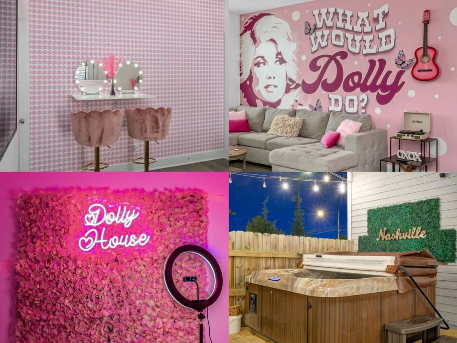 10m to DT-HotTub-8beds-Dolly Parton’s Pink Home