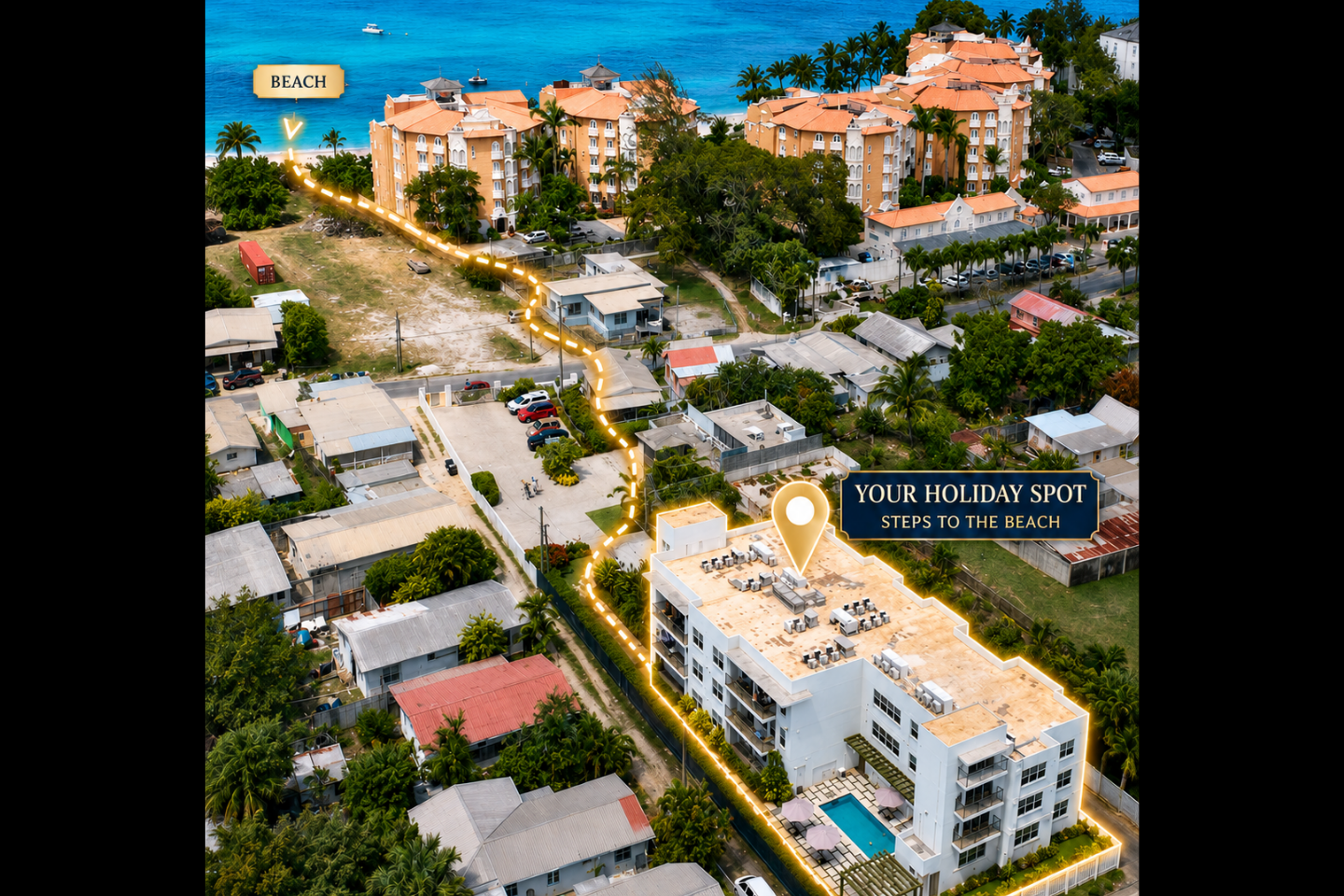 Aerial showing walk to nearest beach