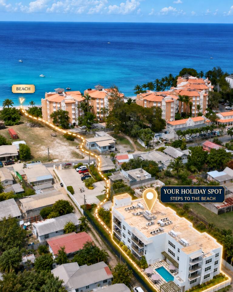Aerial of Coral Beach 105 and the short walk to the beach
