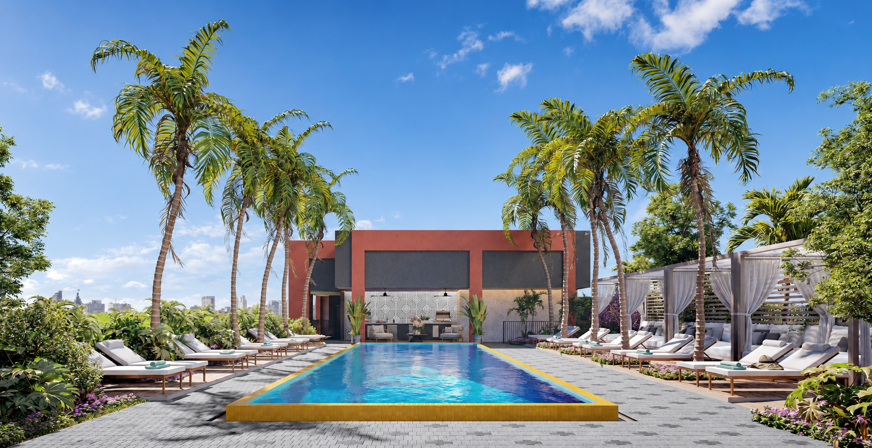 Rooftop pool with cabanas at the Wynwood building