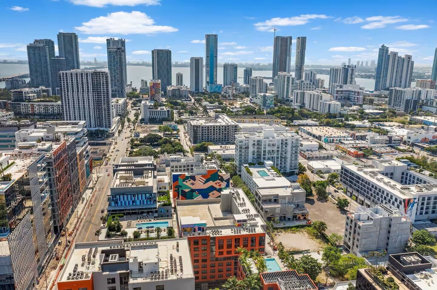 View of the Miami skyline from a top-floor Wynwood apartment