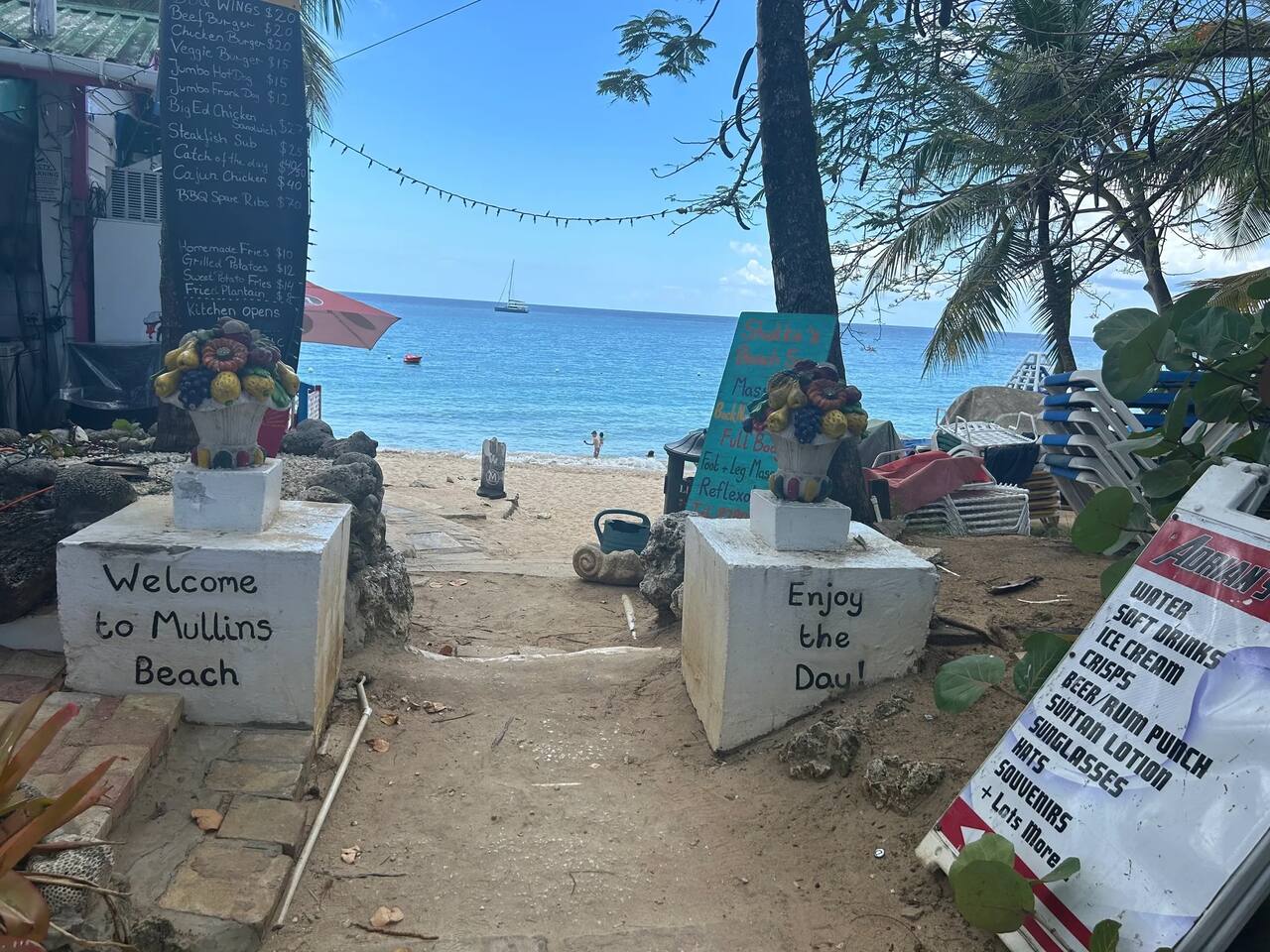 Mullins Bay: (7 minute Taxi)

Sea Shed Restaurant 

Beach Club Restaurant 

Stoli Beach Bar

Adrian’s Beach Bar