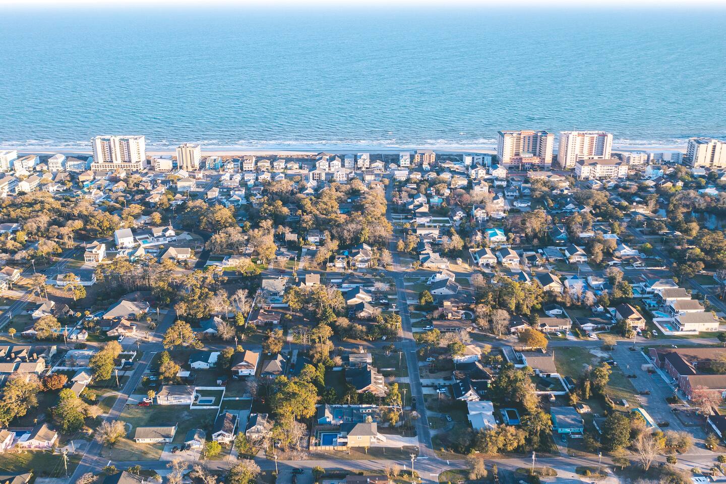 Aerial view of the neighbourhood with the ocean a few blocks away