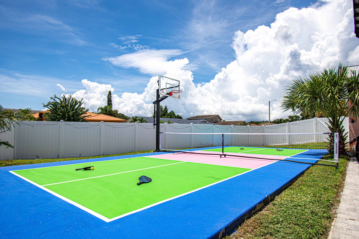 Private pickleball and basketball court