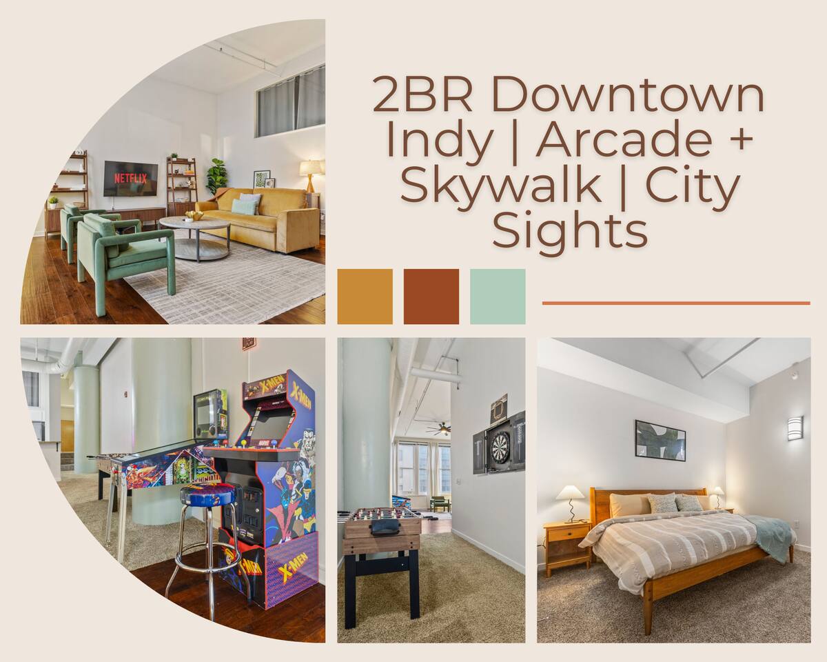 2BR Downtown Indy|Arcade + Skywalk|City Sights