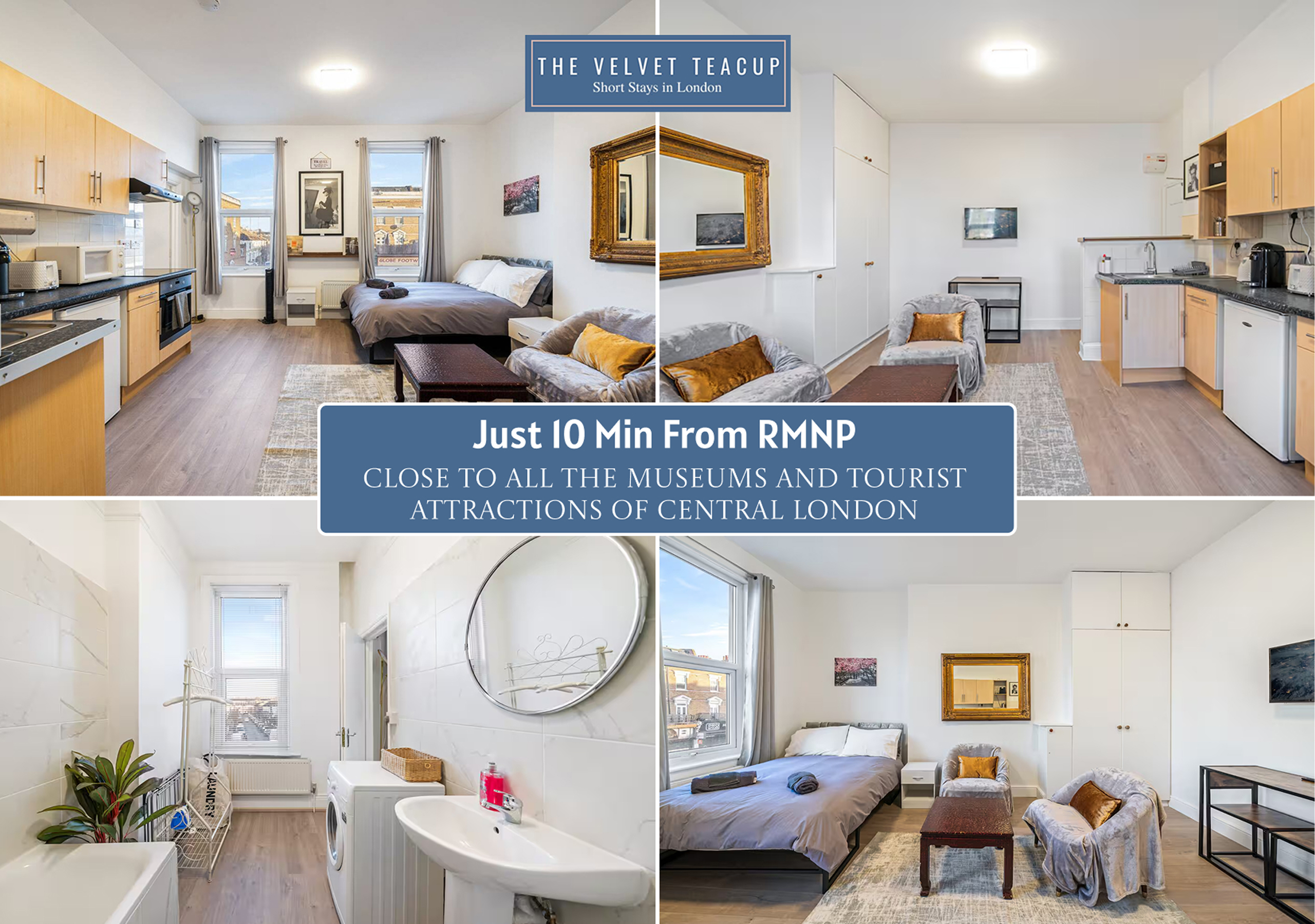 Sunny London studio with full kitchen, queen bed, sleek bath, city views