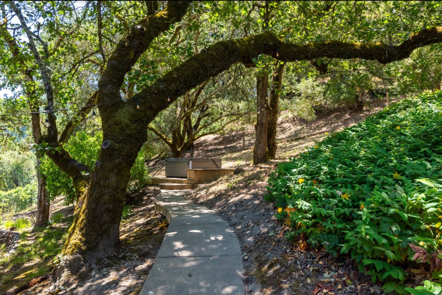Unwind in the hot tub, perfect for a soothing soak after a day of exploring Santa Rosa.