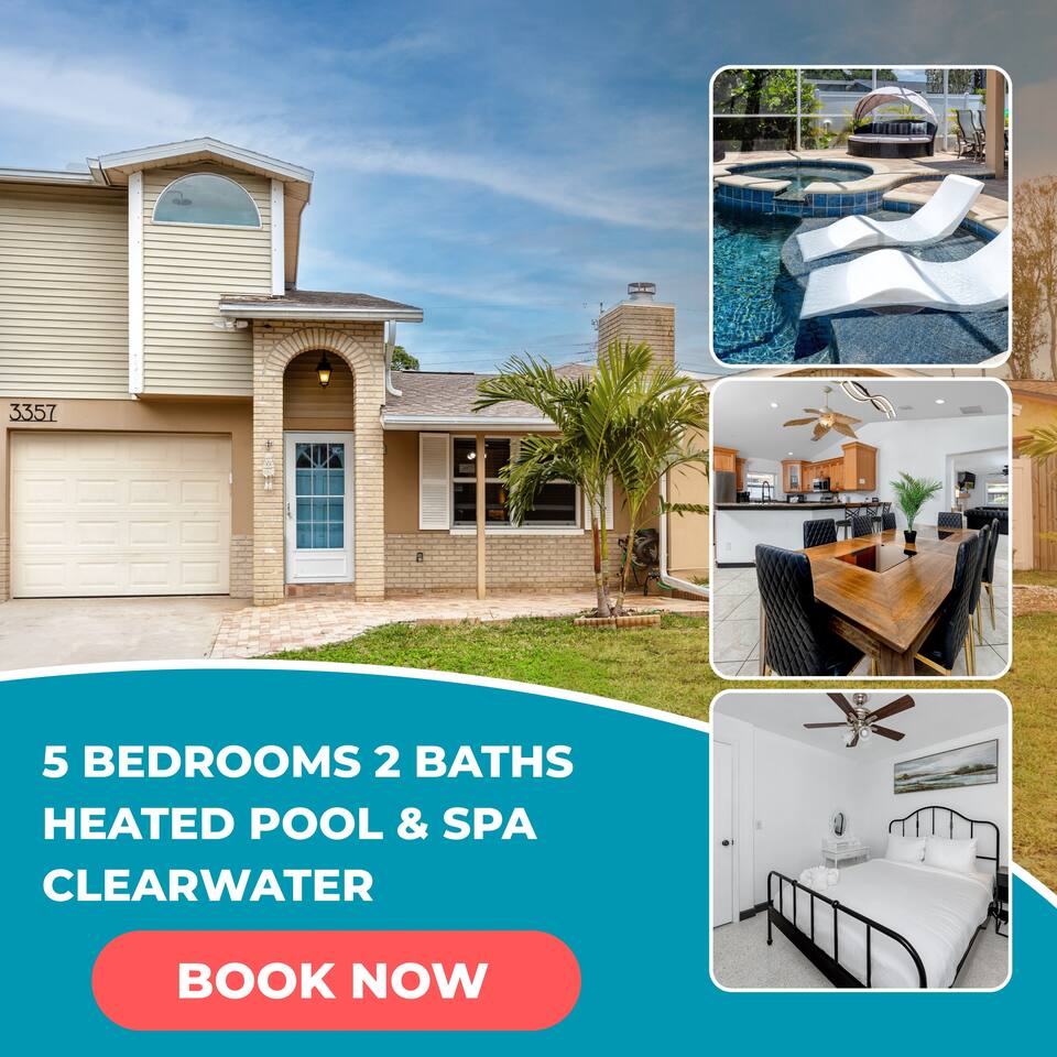 Clearwater Poolside Paradise 5br 2 bath sleeps 12