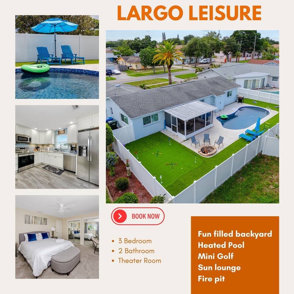 Largo Leisure Heated Pool for 8 Near Clearwater