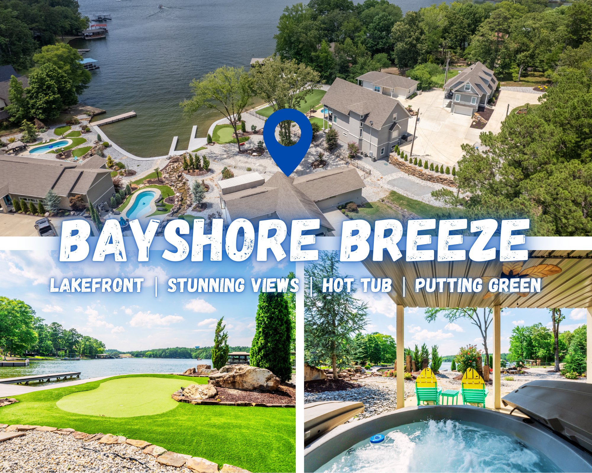 "Bayshore Breeze" | Stunning Lakefront Views*Hot Tub*Boat Slip*Putting Green*Arcade Games