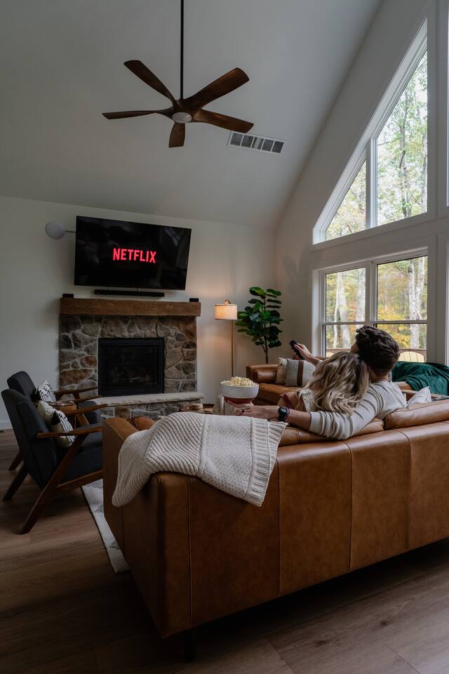 Cozy couches welcome you to relax in the living area.