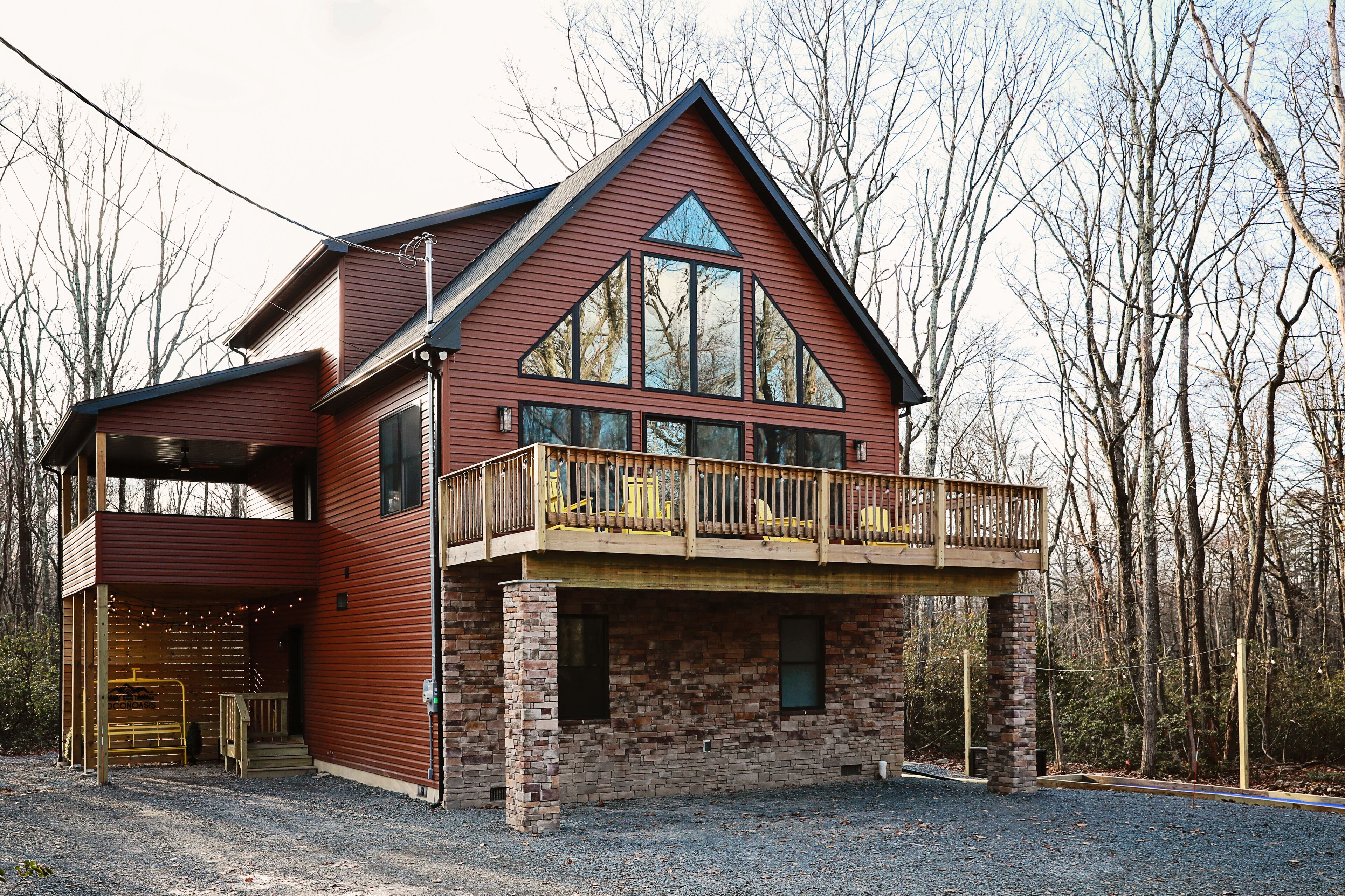 The driveway provides ample parking for guests.