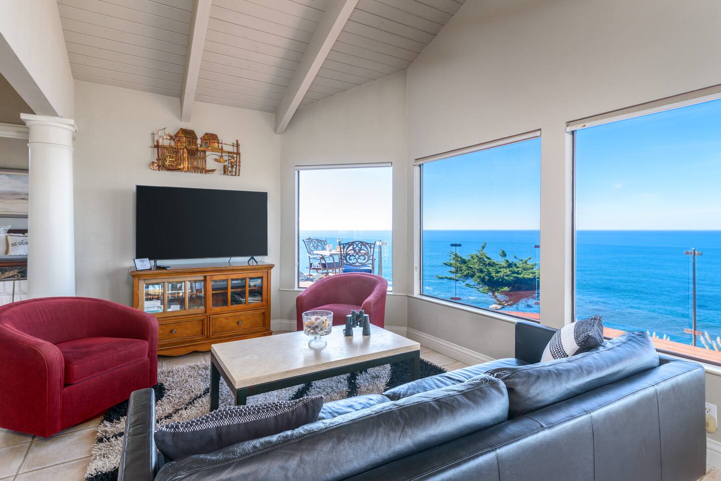 An entertainment center for your enjoyment after a long day at the beach.