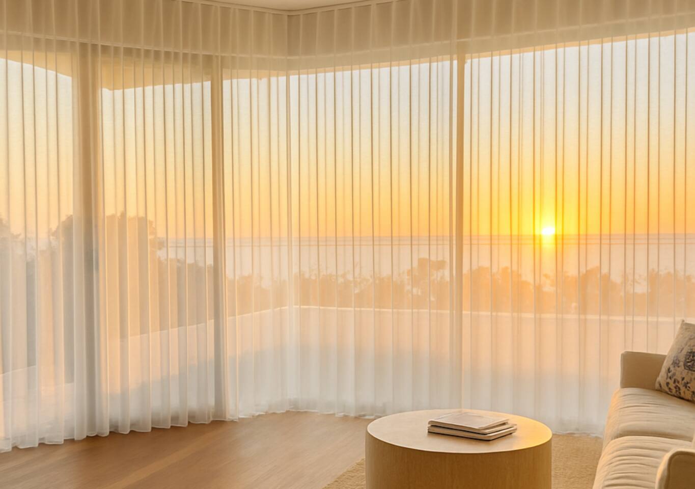 Living space with new sheer curtains
